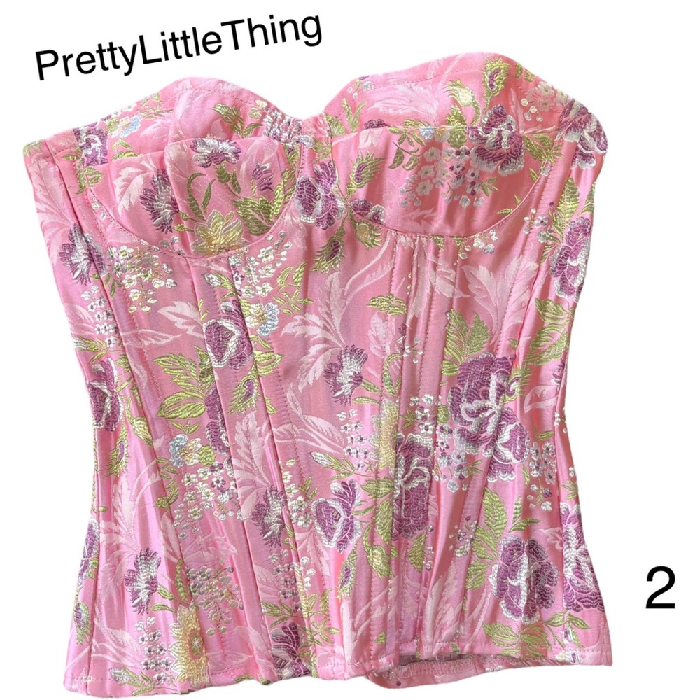 Pretty Little Think Pink Satin-y Floral Bustier Top size 2 - Y2K 🖤